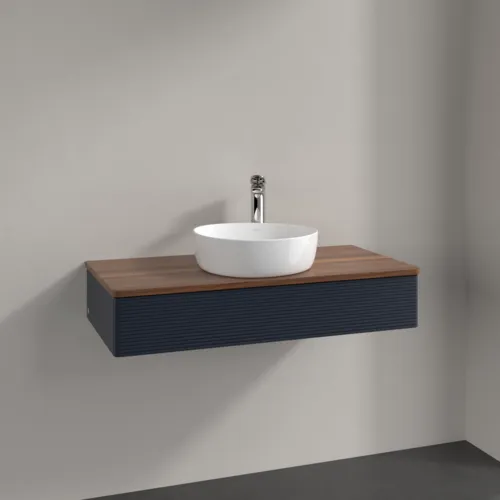 Bild von VILLEROY BOCH Antao Waschbeckenunterschrank, 1 Auszug, 1000 x 190 x 500 mm, Front mit Struktur, Midnight Blue Matt Lacquer / Warm Walnut #K09152HG