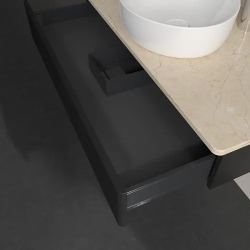 Bild von VILLEROY BOCH Antao Waschbeckenunterschrank, 1 Auszug, 1000 x 190 x 500 mm, Front mit Struktur, Black Matt Lacquer / Botticino #K09153PD
