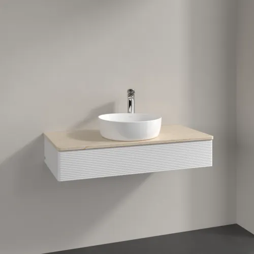 Bild von VILLEROY BOCH Antao Waschbeckenunterschrank, 1 Auszug, 1000 x 190 x 500 mm, Front mit Struktur, Glossy White Lacquer / Botticino #K09153GF