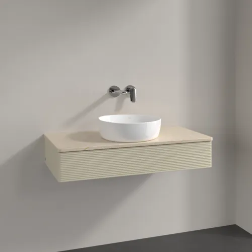 Obrázek VILLEROY BOCH Antao Vanity unit, 1 pull-out compartment, 1000 x 190 x 500 mm, Front with grain texture, Silk Grey Matt Lacquer / Botticino #K09113HJ