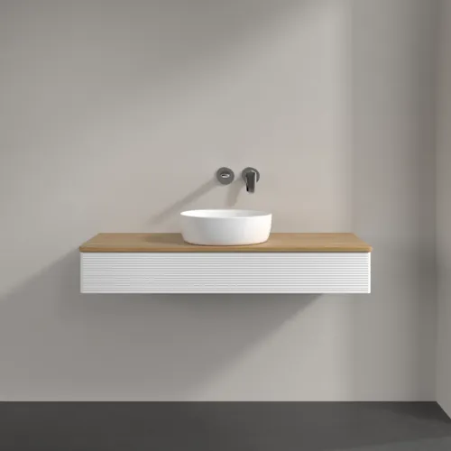 Bild von VILLEROY BOCH Antao Waschbeckenunterschrank, 1 Auszug, 1200 x 190 x 500 mm, Front mit Struktur, White Matt Lacquer / Honey Oak #K10111MT