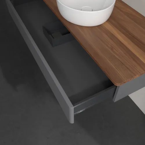 Bild von VILLEROY BOCH Antao Waschbeckenunterschrank, 1 Auszug, 1200 x 190 x 500 mm, Front mit Struktur, Anthracite Matt Lacquer / Warm Walnut #K10112GK