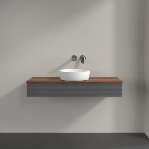 Bild von VILLEROY BOCH Antao Waschbeckenunterschrank, 1 Auszug, 1200 x 190 x 500 mm, Front mit Struktur, Anthracite Matt Lacquer / Warm Walnut #K10112GK