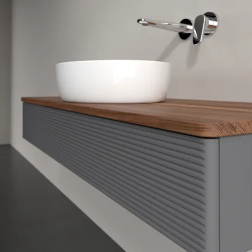 Bild von VILLEROY BOCH Antao Waschbeckenunterschrank, 1 Auszug, 1200 x 190 x 500 mm, Front mit Struktur, Anthracite Matt Lacquer / Warm Walnut #K10112GK