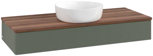 Picture of VILLEROY BOCH Antao Vanity unit, 1 pull-out compartment, 1200 x 190 x 500 mm, Front with grain texture, Leaf Green Matt Lacquer / Warm Walnut #K10112HL