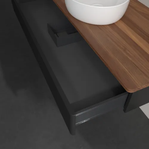 Bild von VILLEROY BOCH Antao Waschbeckenunterschrank, 1 Auszug, 1200 x 190 x 500 mm, Front mit Struktur, Black Matt Lacquer / Warm Walnut #K10112PD