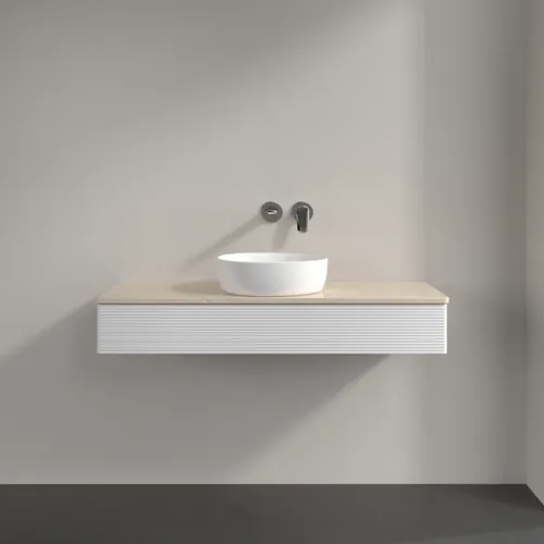 Bild von VILLEROY BOCH Antao Waschbeckenunterschrank, 1 Auszug, 1200 x 190 x 500 mm, Front mit Struktur, Glossy White Lacquer / Botticino #K10113GF