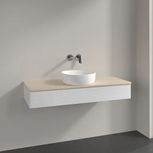 Bild von VILLEROY BOCH Antao Waschbeckenunterschrank, 1 Auszug, 1200 x 190 x 500 mm, Front mit Struktur, Glossy White Lacquer / Botticino #K10113GF