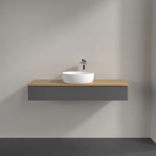 Bild von VILLEROY BOCH Antao Waschbeckenunterschrank, 1 Auszug, 1200 x 190 x 500 mm, Front ohne Struktur, Anthracite Matt Lacquer / Honey Oak #K10051GK