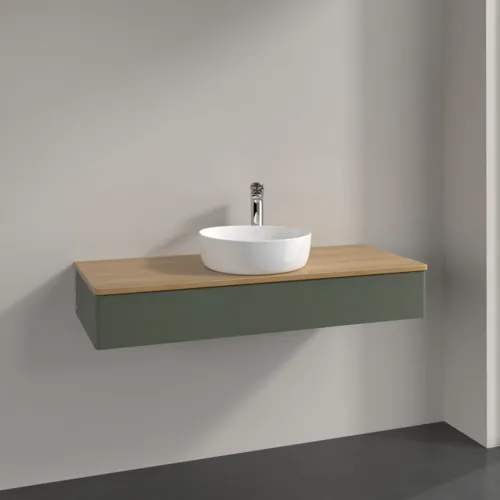 Obrázek VILLEROY BOCH Antao Vanity unit, 1 pull-out compartment, 1200 x 190 x 500 mm, Front without structure, Leaf Green Matt Lacquer / Honey Oak #K10051HL
