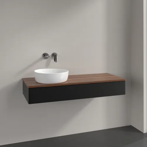 Bild von VILLEROY BOCH Antao Waschbeckenunterschrank, 1 Auszug, 1200 x 190 x 500 mm, Front ohne Struktur, Black Matt Lacquer / Warm Walnut #K11012PD