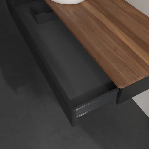 Bild von VILLEROY BOCH Antao Waschbeckenunterschrank, 1 Auszug, 1200 x 190 x 500 mm, Front ohne Struktur, Black Matt Lacquer / Warm Walnut #K11012PD