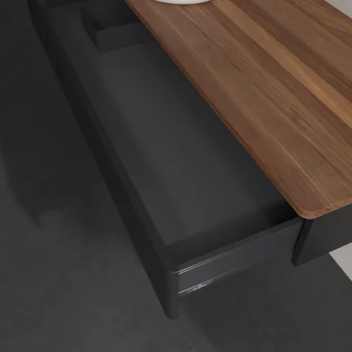 Bild von VILLEROY BOCH Antao Waschbeckenunterschrank, 1 Auszug, 1200 x 190 x 500 mm, Front ohne Struktur, Black Matt Lacquer / Warm Walnut #K11012PD