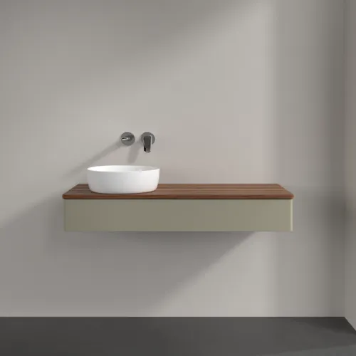 Bild von VILLEROY BOCH Antao Waschbeckenunterschrank, 1 Auszug, 1200 x 190 x 500 mm, Front ohne Struktur, Stone Grey Matt Lacquer / Warm Walnut #K11012HK