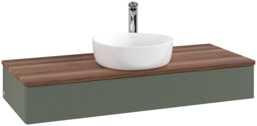 Picture of VILLEROY BOCH Antao Vanity unit, 1 pull-out compartment, 1200 x 190 x 500 mm, Front with grain texture, Leaf Green Matt Lacquer / Warm Walnut #K10152HL