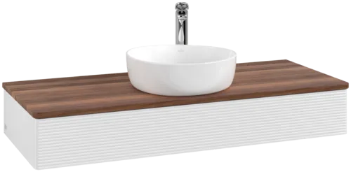 Picture of VILLEROY BOCH Antao Vanity unit, 1 pull-out compartment, 1200 x 190 x 500 mm, Front with grain texture, Glossy White Lacquer / Warm Walnut #K10152GF