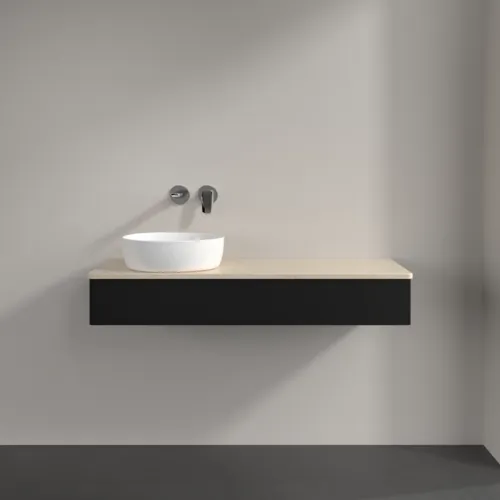 Bild von VILLEROY BOCH Antao Waschbeckenunterschrank, 1 Auszug, 1200 x 190 x 500 mm, Front ohne Struktur, Black Matt Lacquer / Botticino #K11013PD