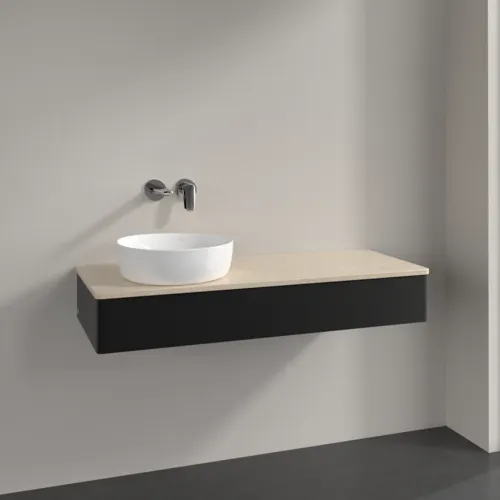 Bild von VILLEROY BOCH Antao Waschbeckenunterschrank, 1 Auszug, 1200 x 190 x 500 mm, Front ohne Struktur, Black Matt Lacquer / Botticino #K11013PD