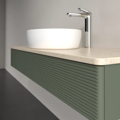 Bild von VILLEROY BOCH Antao Waschbeckenunterschrank, 1 Auszug, 1200 x 190 x 500 mm, Front mit Struktur, Leaf Green Matt Lacquer / Botticino #K10153HL