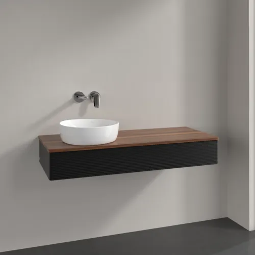 VILLEROY BOCH Antao Waschbeckenunterschrank, 1 Auszug, 1200 x 190 x 500 mm, Front mit Struktur, Black Matt Lacquer / Warm Walnut #K11112PD, Bild 2