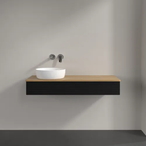 Bild von VILLEROY BOCH Antao Waschbeckenunterschrank, 1 Auszug, 1200 x 190 x 500 mm, Front mit Struktur, Black Matt Lacquer / Honey Oak #K11111PD