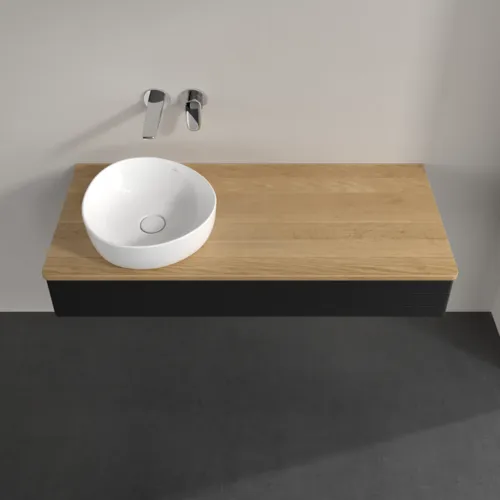 Bild von VILLEROY BOCH Antao Waschbeckenunterschrank, 1 Auszug, 1200 x 190 x 500 mm, Front mit Struktur, Black Matt Lacquer / Honey Oak #K11111PD