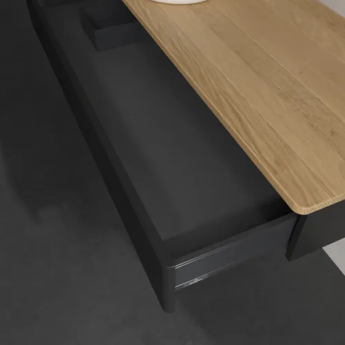 Bild von VILLEROY BOCH Antao Waschbeckenunterschrank, 1 Auszug, 1200 x 190 x 500 mm, Front mit Struktur, Black Matt Lacquer / Honey Oak #K11111PD