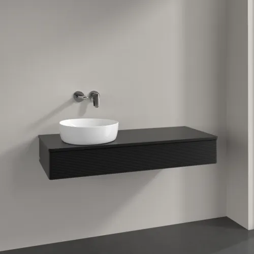 Obrázek VILLEROY BOCH Antao Vanity unit, 1 pull-out compartment, 1200 x 190 x 500 mm, Front with grain texture, Black Matt Lacquer / Black Matt Lacquer #K11110PD