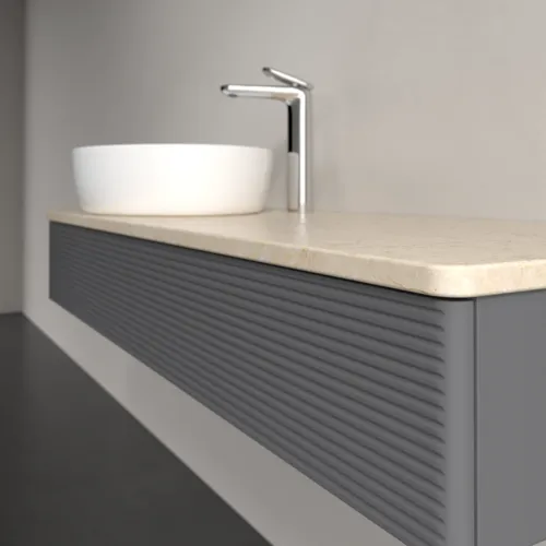 Bild von VILLEROY BOCH Antao Waschbeckenunterschrank, 1 Auszug, 1200 x 190 x 500 mm, Front mit Struktur, Anthracite Matt Lacquer / Botticino #K11153GK