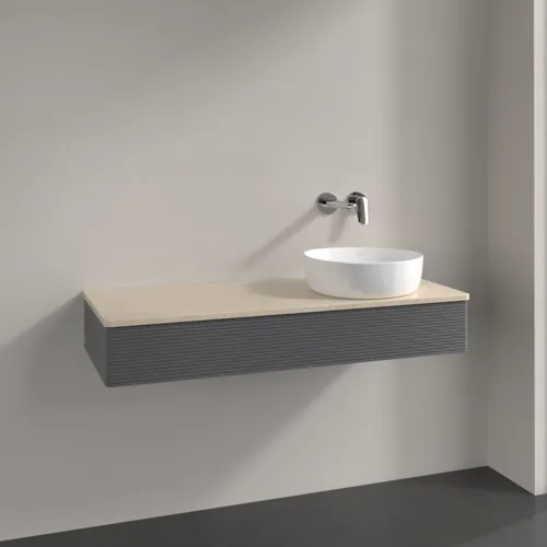 Bild von VILLEROY BOCH Antao Waschbeckenunterschrank, 1 Auszug, 1200 x 190 x 500 mm, Front mit Struktur, Anthracite Matt Lacquer / Botticino #K12113GK
