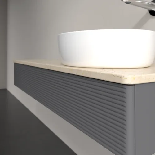 Bild von VILLEROY BOCH Antao Waschbeckenunterschrank, 1 Auszug, 1200 x 190 x 500 mm, Front mit Struktur, Anthracite Matt Lacquer / Botticino #K12113GK
