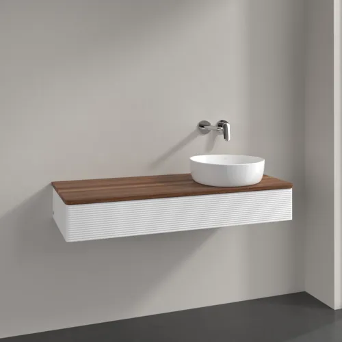 Bild von VILLEROY BOCH Antao Waschbeckenunterschrank, 1 Auszug, 1200 x 190 x 500 mm, Front mit Struktur, White Matt Lacquer / Warm Walnut #K12112MT