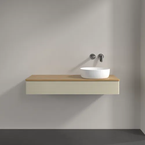 Bild von VILLEROY BOCH Antao Waschbeckenunterschrank, 1 Auszug, 1200 x 190 x 500 mm, Front mit Struktur, Silk Grey Matt Lacquer / Honey Oak #K12111HJ