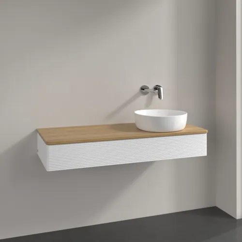 Bild von VILLEROY BOCH Antao Waschbeckenunterschrank, 1 Auszug, 1200 x 190 x 500 mm, Front mit Struktur, White Matt Lacquer / Honey Oak #K12111MT