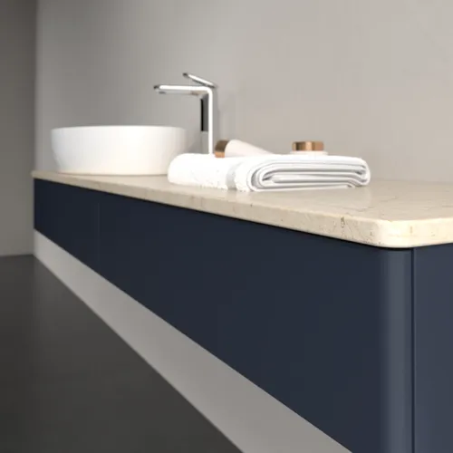 VILLEROY BOCH Antao Waschbeckenunterschrank, 2 Auszüge, 1600 x 190 x 500 mm, Front ohne Struktur, Midnight Blue Matt Lacquer / Botticino #K15053HG, Bild 5