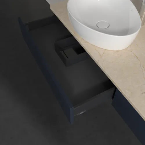 VILLEROY BOCH Antao Waschbeckenunterschrank, 2 Auszüge, 1600 x 190 x 500 mm, Front ohne Struktur, Midnight Blue Matt Lacquer / Botticino #K15053HG, Bild 6