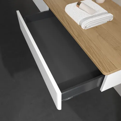 VILLEROY BOCH Antao Waschbeckenunterschrank, 2 Auszüge, 1600 x 190 x 500 mm, Front mit Struktur, Glossy White Lacquer / Honey Oak #K15151GF, Bild 6