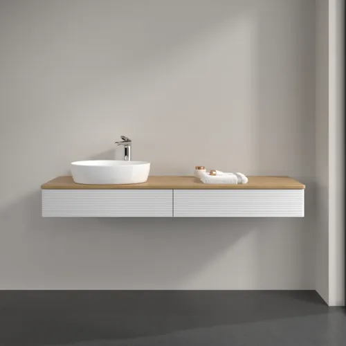 VILLEROY BOCH Antao Waschbeckenunterschrank, 2 Auszüge, 1600 x 190 x 500 mm, Front mit Struktur, Glossy White Lacquer / Honey Oak #K15151GF, Bild 3