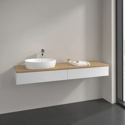 VILLEROY BOCH Antao Waschbeckenunterschrank, 2 Auszüge, 1600 x 190 x 500 mm, Front mit Struktur, Glossy White Lacquer / Honey Oak #K15151GF, Bild 2