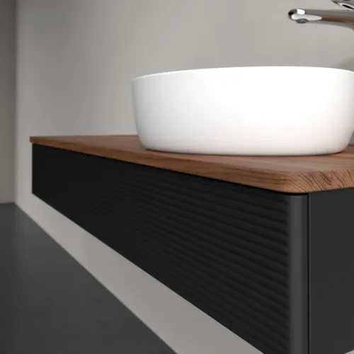 Bild von VILLEROY BOCH Antao Waschbeckenunterschrank, 1 Auszug, 1200 x 190 x 500 mm, Front mit Struktur, Black Matt Lacquer / Warm Walnut #K12152PD