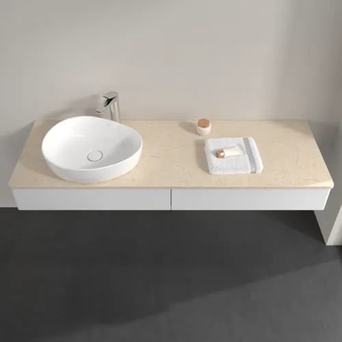 Bild von VILLEROY BOCH Antao Waschbeckenunterschrank, 2 Auszüge, 1600 x 190 x 500 mm, Front ohne Struktur, Glossy White Lacquer / Botticino #K15053GF