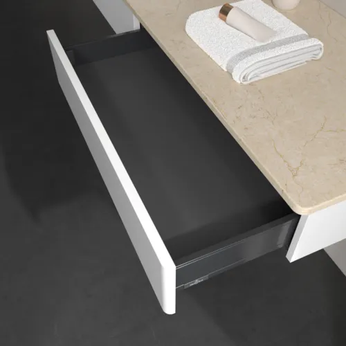 Bild von VILLEROY BOCH Antao Waschbeckenunterschrank, 2 Auszüge, 1600 x 190 x 500 mm, Front ohne Struktur, Glossy White Lacquer / Botticino #K15053GF