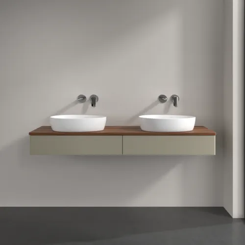 VILLEROY BOCH Antao Waschbeckenunterschrank, 2 Auszüge, 1600 x 190 x 500 mm, Front ohne Struktur, Stone Grey Matt Lacquer / Warm Walnut #K17012HK, Bild 3