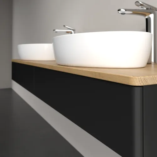 VILLEROY BOCH Antao Waschbeckenunterschrank, 2 Auszüge, 1600 x 190 x 500 mm, Front ohne Struktur, Black Matt Lacquer / Honey Oak #K17051PD, Bild 2