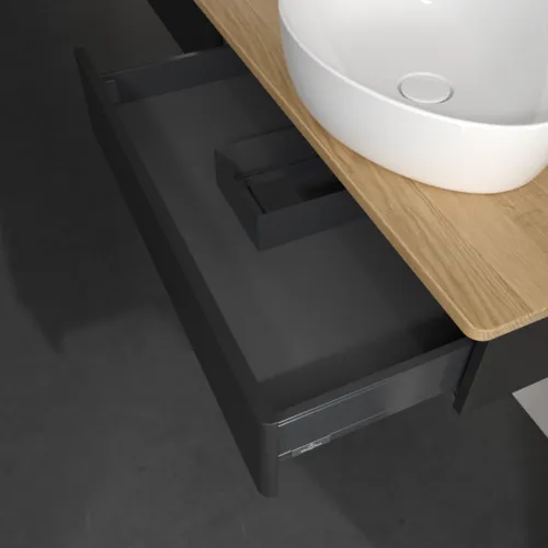 VILLEROY BOCH Antao Waschbeckenunterschrank, 2 Auszüge, 1600 x 190 x 500 mm, Front ohne Struktur, Black Matt Lacquer / Honey Oak #K17051PD, Bild 4