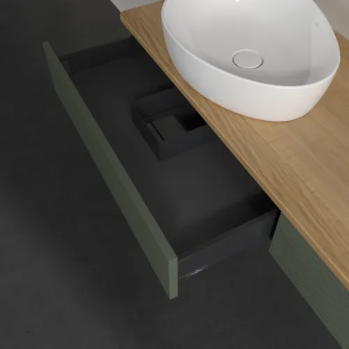 VILLEROY BOCH Antao Waschbeckenunterschrank, 2 Auszüge, 1600 x 190 x 500 mm, Front mit Struktur, Leaf Green Matt Lacquer / Honey Oak #K15111HL, Bild 6