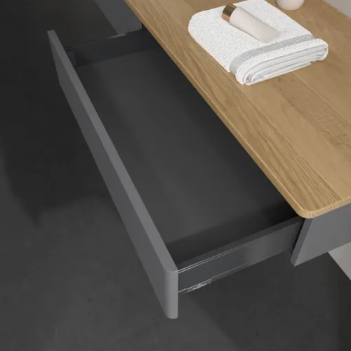 Picture of VILLEROY BOCH Antao Vanity unit, 2 pull-out compartments, 1600 x 190 x 500 mm, Front with grain texture, Anthracite Matt Lacquer / Honey Oak #K15111GK