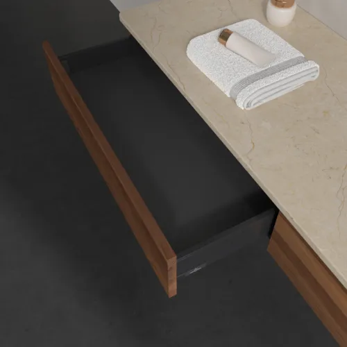 VILLEROY BOCH Antao Waschbeckenunterschrank, 2 Auszüge, 1600 x 190 x 500 mm, Front ohne Struktur, Warm Walnut / Botticino #K16053HM, Bild 6