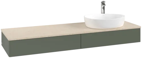 Picture of VILLEROY BOCH Antao Vanity unit, 2 pull-out compartments, 1600 x 190 x 500 mm, Front without structure, Leaf Green Matt Lacquer / Botticino #K16053HL