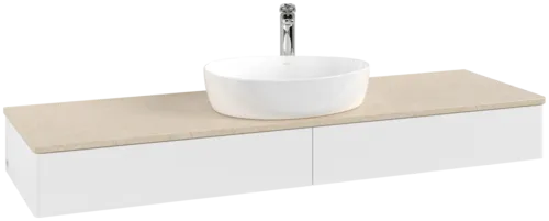 Зображення з  VILLEROY BOCH Antao Vanity unit, 2 pull-out compartments, 1600 x 190 x 500 mm, Front without structure, White Matt Lacquer / Botticino #K14053MT
